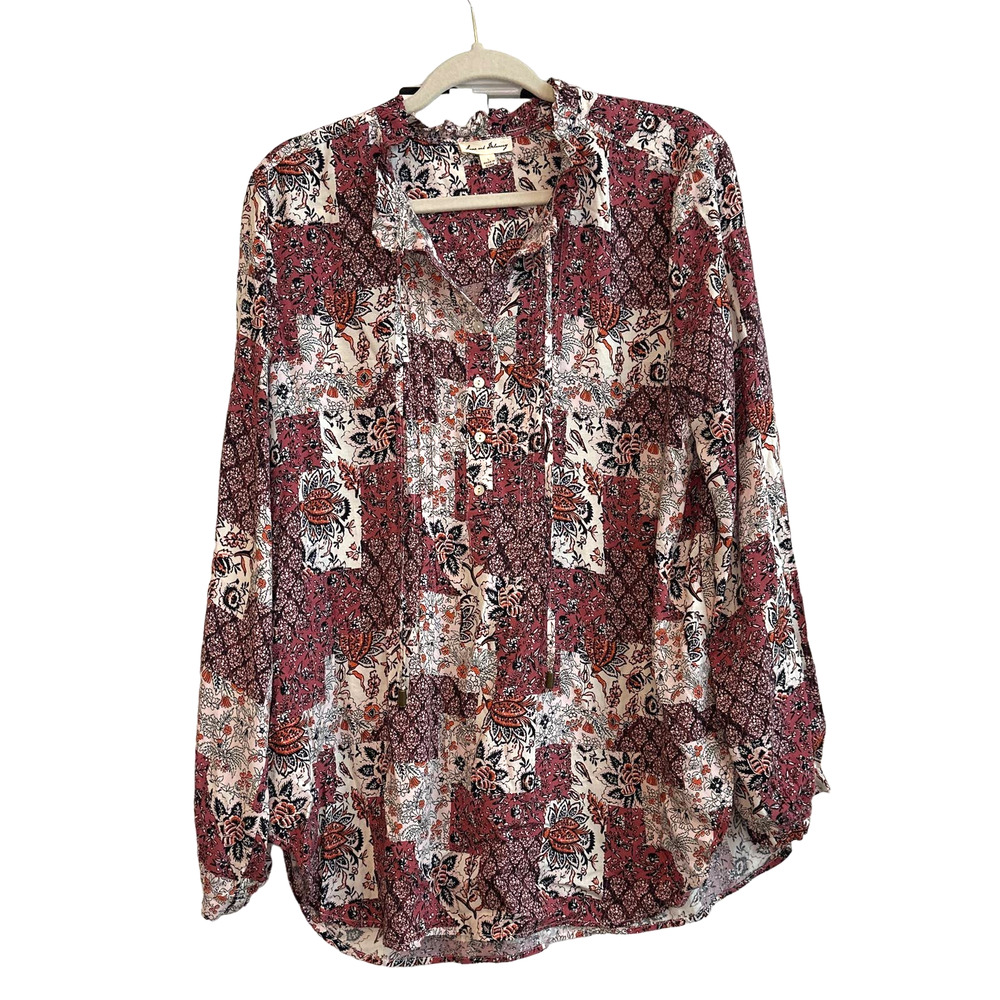 Jane and Delancey Size Large Pink / Mauve Tones Floral Boho Popover Blouse